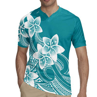Polynesian Plumeria Flowers Tribal Rugby Jersey Pacific Tattoo Teal Style - Polynesian Pride