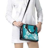 Polynesian Plumeria Flowers Tribal Shoulder Handbag Pacific Tattoo Teal Style - Polynesian Pride
