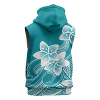 Polynesian Plumeria Flowers Tribal Sleeveless Zip Hoodie Pacific Tattoo Teal Style LT9 - Polynesian Pride