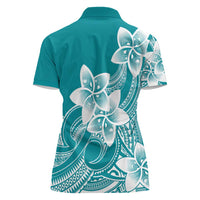 Polynesian Plumeria Flowers Tribal Women Polo Shirt Pacific Tattoo Teal Style - Polynesian Pride