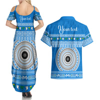 Personalised Fiji Marau Na Kerisimasi Couples Matching Summer Maxi Dress and Hawaiian Shirt Merry Christmas Tapa Pattern Blue Style LT9 - Polynesian Pride