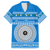 Personalised Fiji Marau Na Kerisimasi Family Matching Puletasi Dress and Hawaiian Shirt Merry Christmas Tapa Pattern Blue Style LT9 Dad's Shirt - Short Sleeve Red - Polynesian Pride