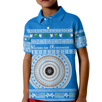Personalised Fiji Marau Na Kerisimasi Kid Polo Shirt Merry Christmas Tapa Pattern Blue Style LT9 Kid Red - Polynesian Pride