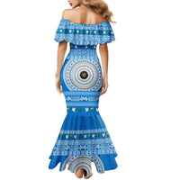 Personalised Fiji Marau Na Kerisimasi Mermaid Dress Merry Christmas Tapa Pattern Blue Style LT9 - Polynesian Pride