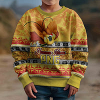 PNG Hamamas Krismas Kid Ugly Christmas Sweater Papua New Guinea Bird Of Paradise Merry Christmas Gold Style LT9 - Polynesian Pride