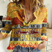 PNG Hamamas Krismas Women Casual Shirt Papua New Guinea Bird Of Paradise Merry Christmas Gold Style LT9 Female Gold - Polynesian Pride