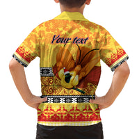 Personalised PNG Hamamas Krismas Family Matching Off Shoulder Short Dress and Hawaiian Shirt Papua New Guinea Bird Of Paradise Merry Christmas Gold Style LT9 - Polynesian Pride