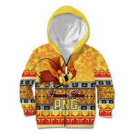 Personalised PNG Hamamas Krismas Kid Hoodie Papua New Guinea Bird Of Paradise Merry Christmas Gold Style LT9 Zip Hoodie Gold - Polynesian Pride