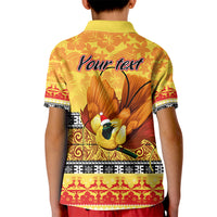 Personalised PNG Hamamas Krismas Kid Polo Shirt Papua New Guinea Bird Of Paradise Merry Christmas Gold Style LT9 - Polynesian Pride
