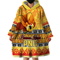 Personalised PNG Hamamas Krismas Wearable Blanket Hoodie Papua New Guinea Bird Of Paradise Merry Christmas Gold Style LT9 - Polynesian Pride