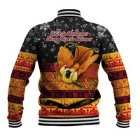 PNG Hamamas Krismas Baseball Jacket Papua New Guinea Bird Of Paradise Merry Christmas Black Style LT9 - Polynesian Pride