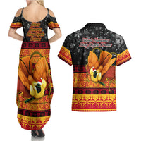 PNG Hamamas Krismas Couples Matching Summer Maxi Dress and Hawaiian Shirt Papua New Guinea Bird Of Paradise Merry Christmas Black Style LT9 - Polynesian Pride