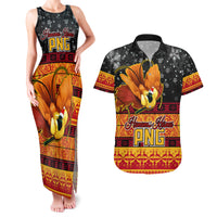 PNG Hamamas Krismas Couples Matching Tank Maxi Dress and Hawaiian Shirt Papua New Guinea Bird Of Paradise Merry Christmas Black Style LT9 Black - Polynesian Pride