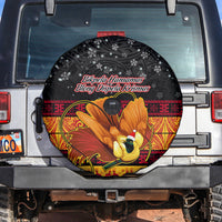 PNG Hamamas Krismas Spare Tire Cover Papua New Guinea Bird Of Paradise Merry Christmas Black Style LT9 - Polynesian Pride
