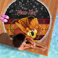 Personalised PNG Hamamas Krismas Beach Blanket Papua New Guinea Bird Of Paradise Merry Christmas Black Style LT9 - Polynesian Pride