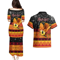Personalised PNG Hamamas Krismas Couples Matching Puletasi Dress and Hawaiian Shirt Papua New Guinea Bird Of Paradise Merry Christmas Black Style LT9 - Polynesian Pride
