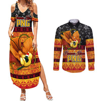 Personalised PNG Hamamas Krismas Couples Matching Summer Maxi Dress and Long Sleeve Button Shirt Papua New Guinea Bird Of Paradise Merry Christmas Black Style LT9 Black - Polynesian Pride