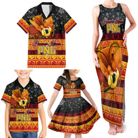 Personalised PNG Hamamas Krismas Family Matching Tank Maxi Dress and Hawaiian Shirt Papua New Guinea Bird Of Paradise Merry Christmas Black Style LT9 - Polynesian Pride