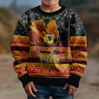 Personalised PNG Hamamas Krismas Kid Ugly Christmas Sweater Papua New Guinea Bird Of Paradise Merry Christmas Black Style LT9 - Polynesian Pride
