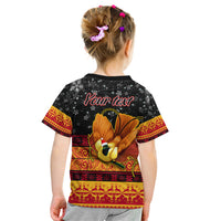 Personalised PNG Hamamas Krismas Kid T Shirt Papua New Guinea Bird Of Paradise Merry Christmas Black Style LT9 - Polynesian Pride