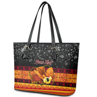 Personalised PNG Hamamas Krismas Leather Tote Bag Papua New Guinea Bird Of Paradise Merry Christmas Black Style LT9 - Polynesian Pride