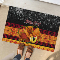 Personalised PNG Hamamas Krismas Rubber Doormat Papua New Guinea Bird Of Paradise Merry Christmas Black Style LT9 - Polynesian Pride