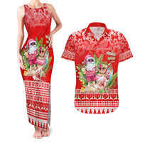 Personalised Hawaii Mele Kalikimaka Couples Matching Tank Maxi Dress and Hawaiian Shirt Santa Beach Merry Christmas LT9 Red - Polynesian Pride