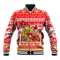 Hawaii Mele Kalikimaka Baseball Jacket Santa Claus and Hula Dancing Merry Christmas LT9 Unisex Red - Polynesian Pride