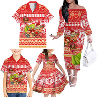 Hawaii Mele Kalikimaka Family Matching Off Shoulder Long Sleeve Dress and Hawaiian Shirt Santa Claus and Hula Dancing Merry Christmas LT9 - Polynesian Pride