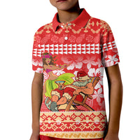 Hawaii Mele Kalikimaka Kid Polo Shirt Santa Claus and Hula Dancing Merry Christmas LT9 Kid Red - Polynesian Pride