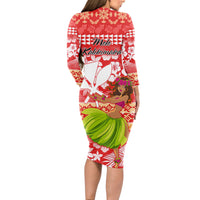 Hawaii Mele Kalikimaka Long Sleeve Bodycon Dress Santa Claus and Hula Dancing Merry Christmas LT9 - Polynesian Pride