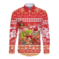 Hawaii Mele Kalikimaka Long Sleeve Button Shirt Santa Claus and Hula Dancing Merry Christmas LT9 Unisex Red - Polynesian Pride