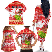 Personalised Hawaii Mele Kalikimaka Family Matching Off Shoulder Long Sleeve Dress and Hawaiian Shirt Santa Claus and Hula Dancing Merry Christmas LT9 - Polynesian Pride