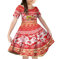 Personalised Hawaii Mele Kalikimaka Family Matching Tank Maxi Dress and Hawaiian Shirt Santa Claus and Hula Dancing Merry Christmas LT9 Daughter's Dress Red - Polynesian Pride
