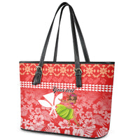 Personalised Hawaii Mele Kalikimaka Leather Tote Bag Santa Claus and Hula Dancing Merry Christmas LT9 - Polynesian Pride