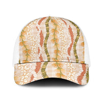 Hawaiian Ohia Lehua Lei Baseball Net Cap Plaid Palaka Ahiehie Pattern LT9 One Size White Beige - Polynesian Pride