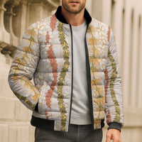 Hawaiian Ohia Lehua Lei Bomber Puffer Jacket Plaid Palaka Ahiehie Pattern - Polynesian Pride