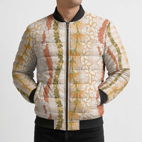 Hawaiian Ohia Lehua Lei Bomber Puffer Jacket Plaid Palaka Ahiehie Pattern - Polynesian Pride