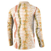 Hawaiian Ohia Lehua Lei Button Sweatshirt Plaid Palaka Ahiehie Pattern - Polynesian Pride