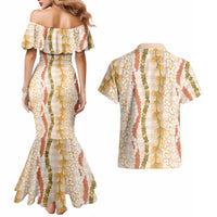 Hawaiian Ohia Lehua Lei Couples Matching Mermaid Dress and Hawaiian Shirt Plaid Palaka Ahiehie Pattern - Polynesian Pride