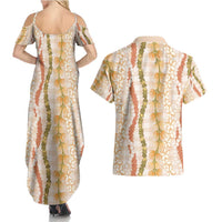Hawaiian Ohia Lehua Lei Couples Matching Summer Maxi Dress and Hawaiian Shirt Plaid Palaka Ahiehie Pattern - Polynesian Pride