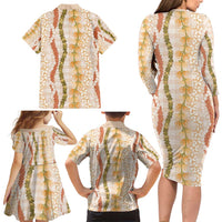 Hawaiian Ohia Lehua Lei Family Matching Long Sleeve Bodycon Dress and Hawaiian Shirt Plaid Palaka Ahiehie Pattern LT9 - Polynesian Pride