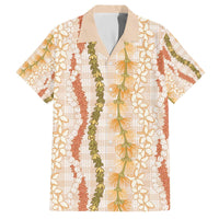 Hawaiian Ohia Lehua Lei Family Matching Off The Shoulder Long Sleeve Dress and Hawaiian Shirt Plaid Palaka Ahiehie Pattern LT9 Dad's Shirt - Short Sleeve Beige - Polynesian Pride