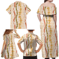 Hawaiian Ohia Lehua Lei Family Matching Off Shoulder Maxi Dress and Hawaiian Shirt Plaid Palaka Ahiehie Pattern - Polynesian Pride