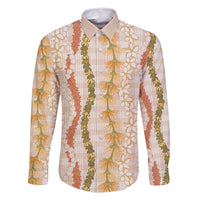 Hawaiian Ohia Lehua Lei Family Matching Off Shoulder Short Dress and Hawaiian Shirt Plaid Palaka Ahiehie Pattern LT9 Dad's Shirt - Long Sleeve Beige - Polynesian Pride