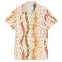 Hawaiian Ohia Lehua Lei Family Matching Puletasi and Hawaiian Shirt Plaid Palaka Ahiehie Pattern LT9 Dad's Shirt - Short Sleeve Beige - Polynesian Pride