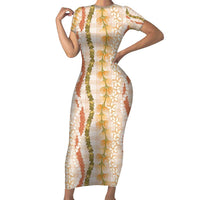 Hawaiian Ohia Lehua Lei Family Matching Short Sleeve Bodycon Dress and Hawaiian Shirt Plaid Palaka Ahiehie Pattern LT9 Beige - Polynesian Pride