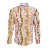 Hawaiian Ohia Lehua Lei Long Sleeve Button Shirt Plaid Palaka Ahiehie Pattern - Polynesian Pride