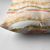 Hawaiian Ohia Lehua Lei Pillow Cover Plaid Palaka Ahiehie Pattern - Polynesian Pride