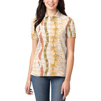 Hawaiian Ohia Lehua Lei Women Polo Shirt Plaid Palaka Ahiehie Pattern - Polynesian Pride